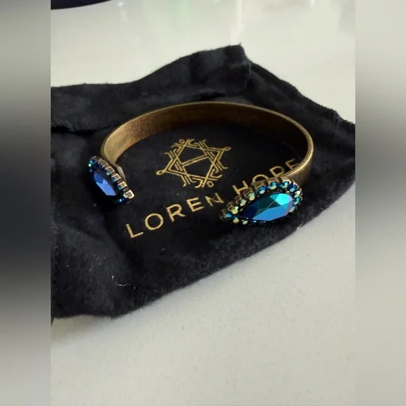 Loren Hope iridescent Gold and Blue Teardrop Bracelet cuff NWOT - Picture 2 of 6